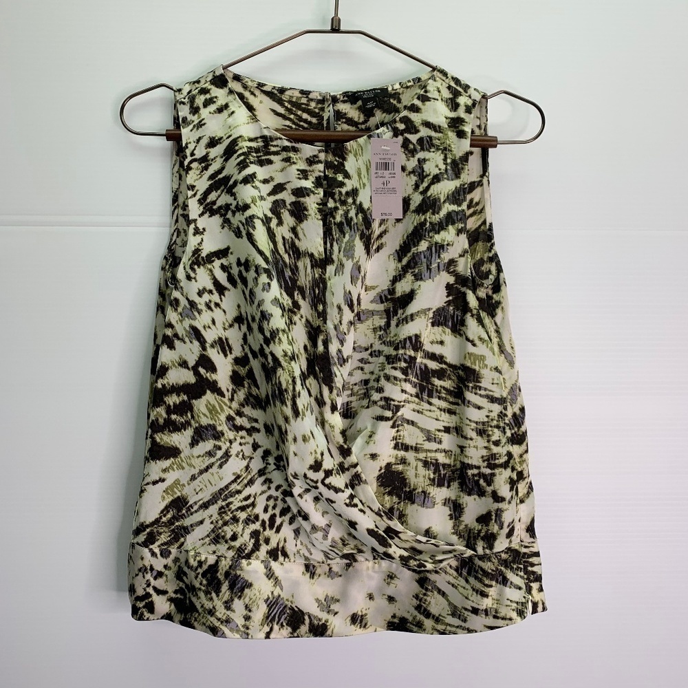 Sleeveless Petite Blouse 4P Animal Print Faux Wrap Keyhole NWT